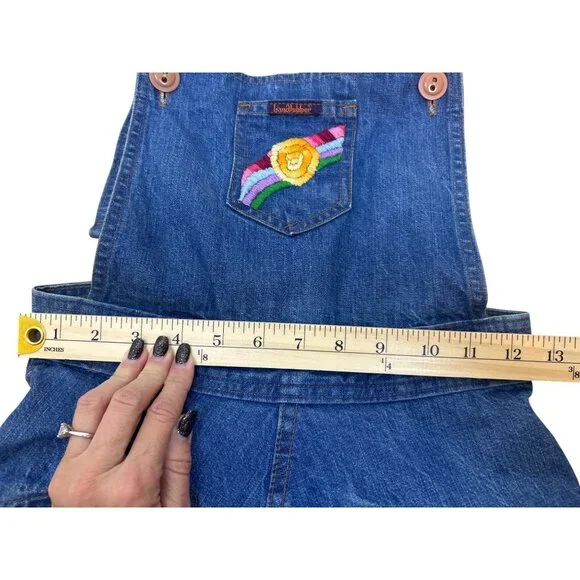 Vtg 70's Landlubber Denim Overall Pinafore Jumper Dress Rainbow Embroidery Retro - Picture 8 of 14